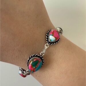 Turquoise & Pink Stone Bracelet - Western‎ Cowgirl Vibes